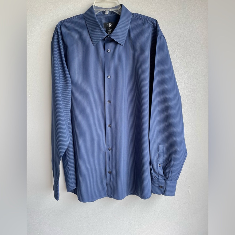 Mens Blue Pinstriped Calvin Klein Button Down | XL